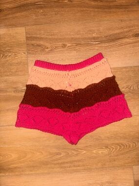 Women’s Pink and Peach Crochet Swim Coverup Shorts